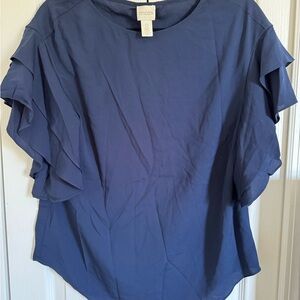 Chico's Ruffled Blue Flutter Sleeve Top